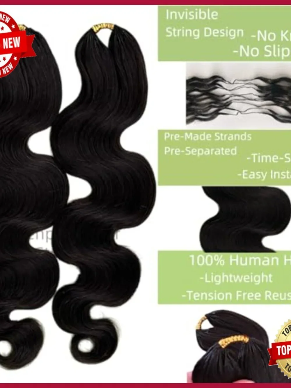 14 Inch Human Hair Extensions, Body Wave, Knotless Crochet, 120g